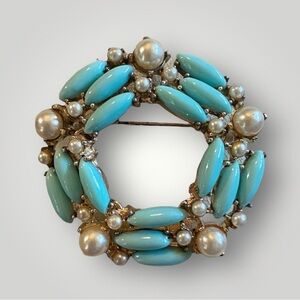 Turquoise and Pearl Brooch